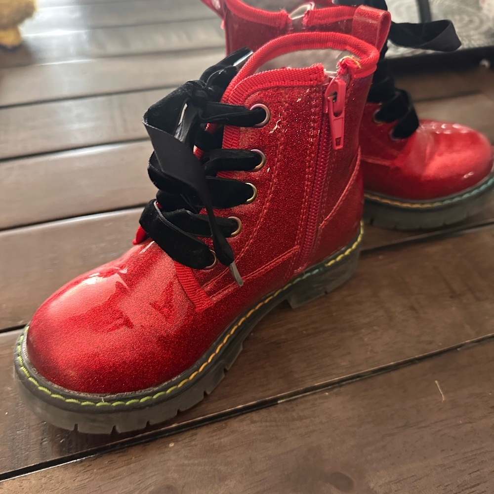 Kids Red Sparkle Ankle Boots - 11T - Picture 2 of 8